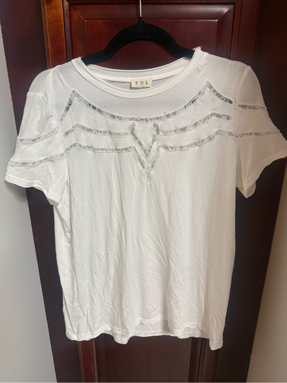 VGUC POL White Lace Trim Short Sleeve Boho Top Size Small